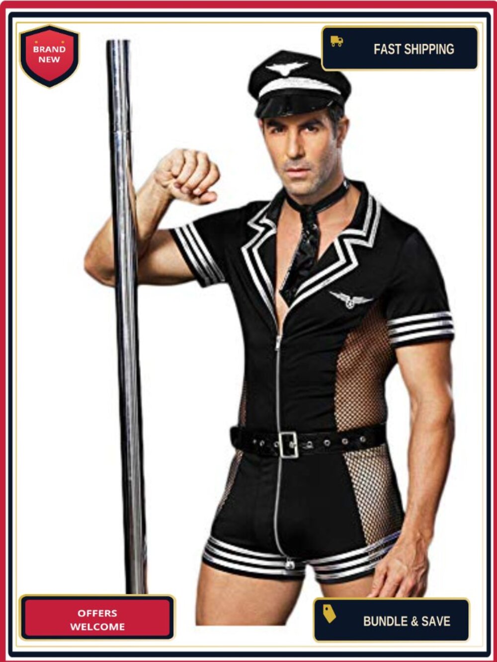 Men's Policeman Cop Costume Cosplay Uniform Set Halloween Role Play